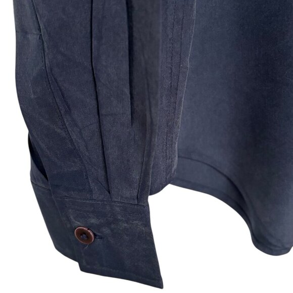 Vintage Silk Blouse Classic Style Navy Blue Size 10 / L Oversized Excellent Cond - Picture 2 of 6